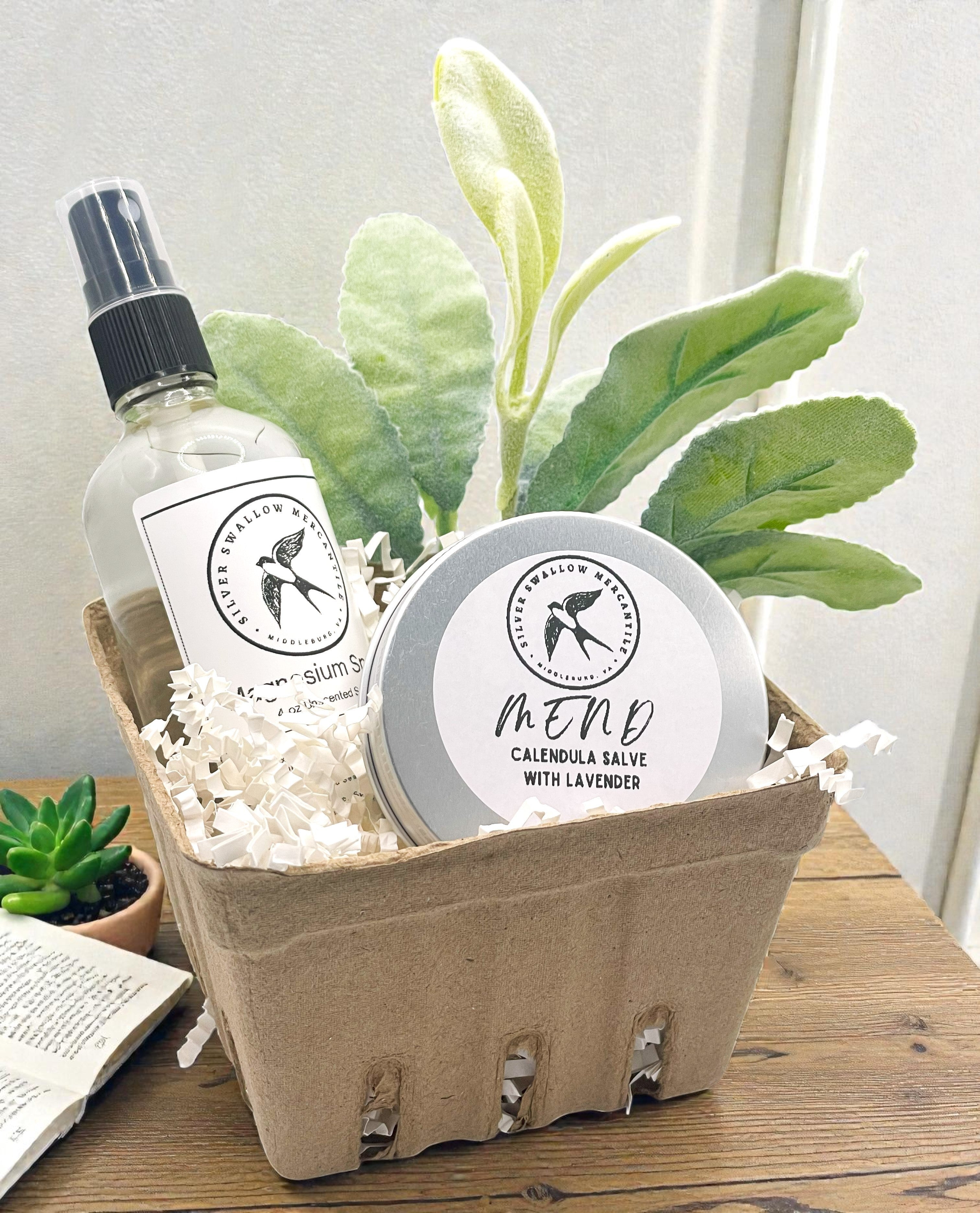 Small Self-Care Gift Set – Body Spray &amp; Body Salve in a Charming Berry Basket