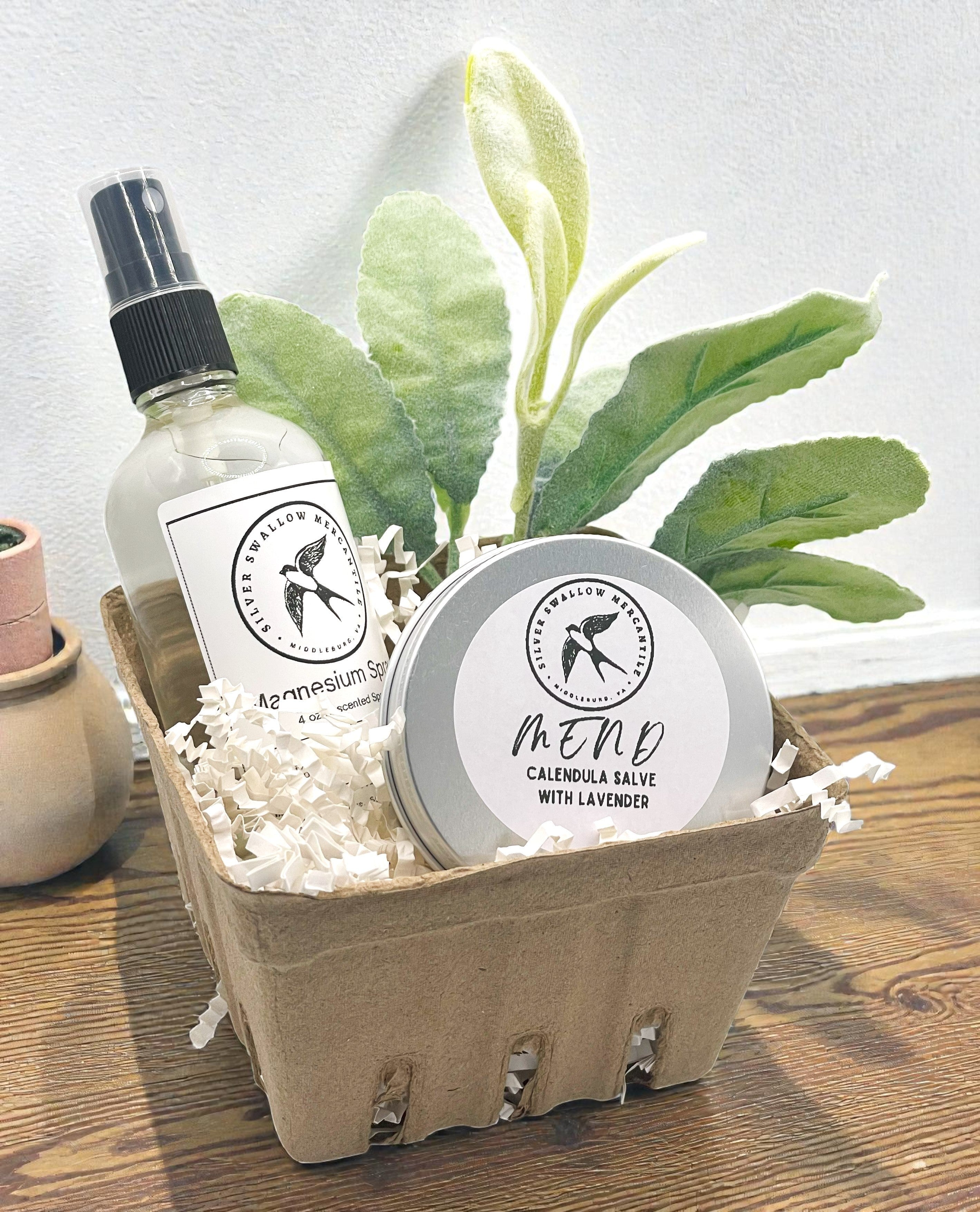 Small Self-Care Gift Set – Body Spray &amp; Body Salve in a Charming Berry Basket