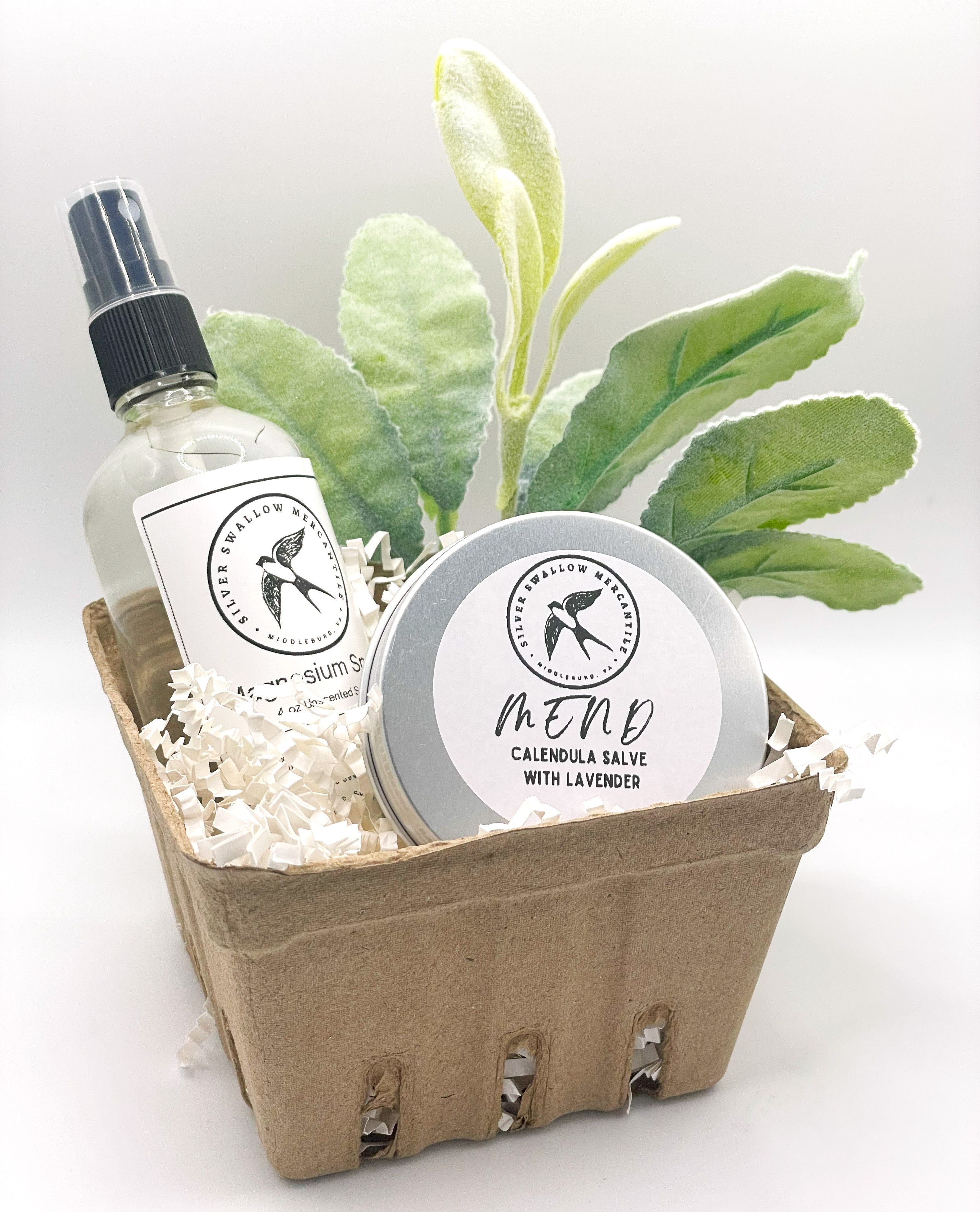 Small Self-Care Gift Set – Body Spray &amp; Body Salve in a Charming Berry Basket