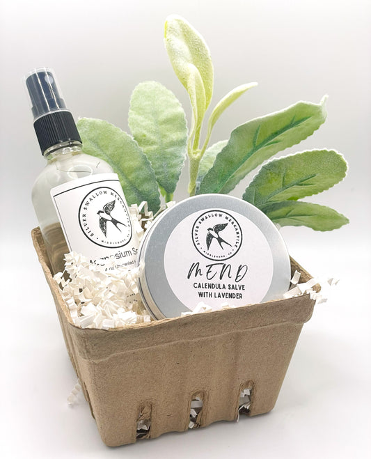 Small Self-Care Gift Set – Body Spray &amp; Body Salve in a Charming Berry Basket
