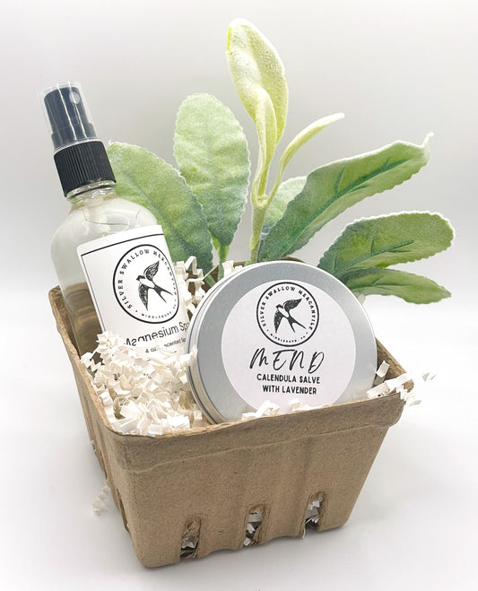 Small Self-Care Gift Set – Body Spray &amp; Body Salve in a Charming Berry Basket